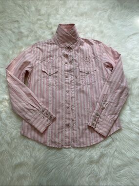 GAP Vintage Women's Western Pink Striped Button-Down (floral snaps) Shirt Medium
